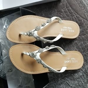 Nine West White Jeweled Sandals